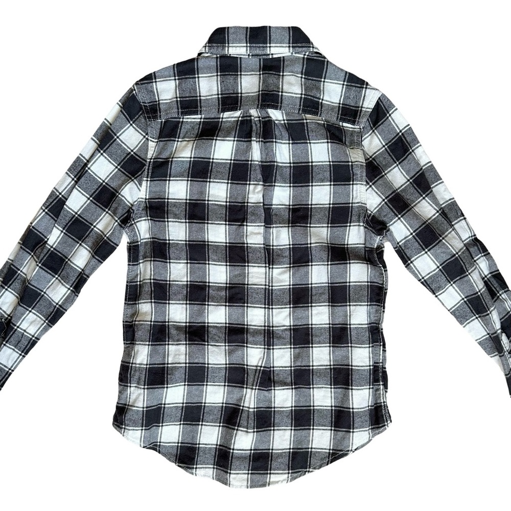 Cat & Jack 7/8 Girls black white plaid cotton light flannel button down shirt - Picture 4 of 6
